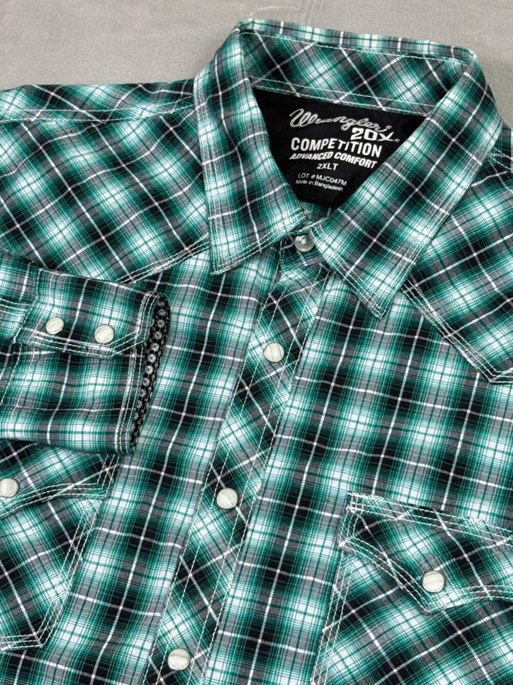Wrangler 20X Competition Shirt Men's 2XLT XXLT Western Green Plaid Pearl Snap LS